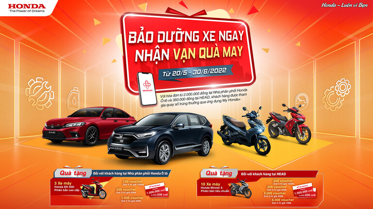 BẢO DƯỠNG XE NGAY, NHẬN VẠN QUÀ MAY CÙNG APP MY HONDA+