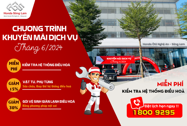 CHƯƠNG TRÌNH KHUYẾN MÃI DỊCH VỤ TẠI HONDA SÔNG LAM THÁNG 6/2024
