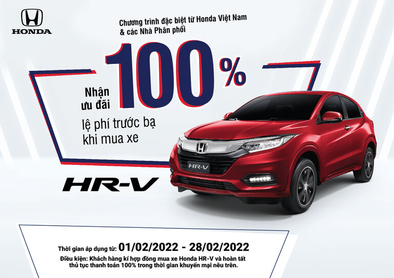 Hỗ trợ 100% phí trước bạ Honda HR-V trong tháng 02/2022