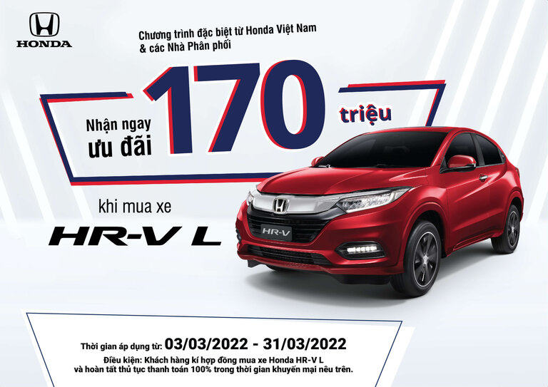 Nhận ngay ưu đãi 170 triệu khi mua xe Honda HR-V phiên bản L trong  tháng 3/2022